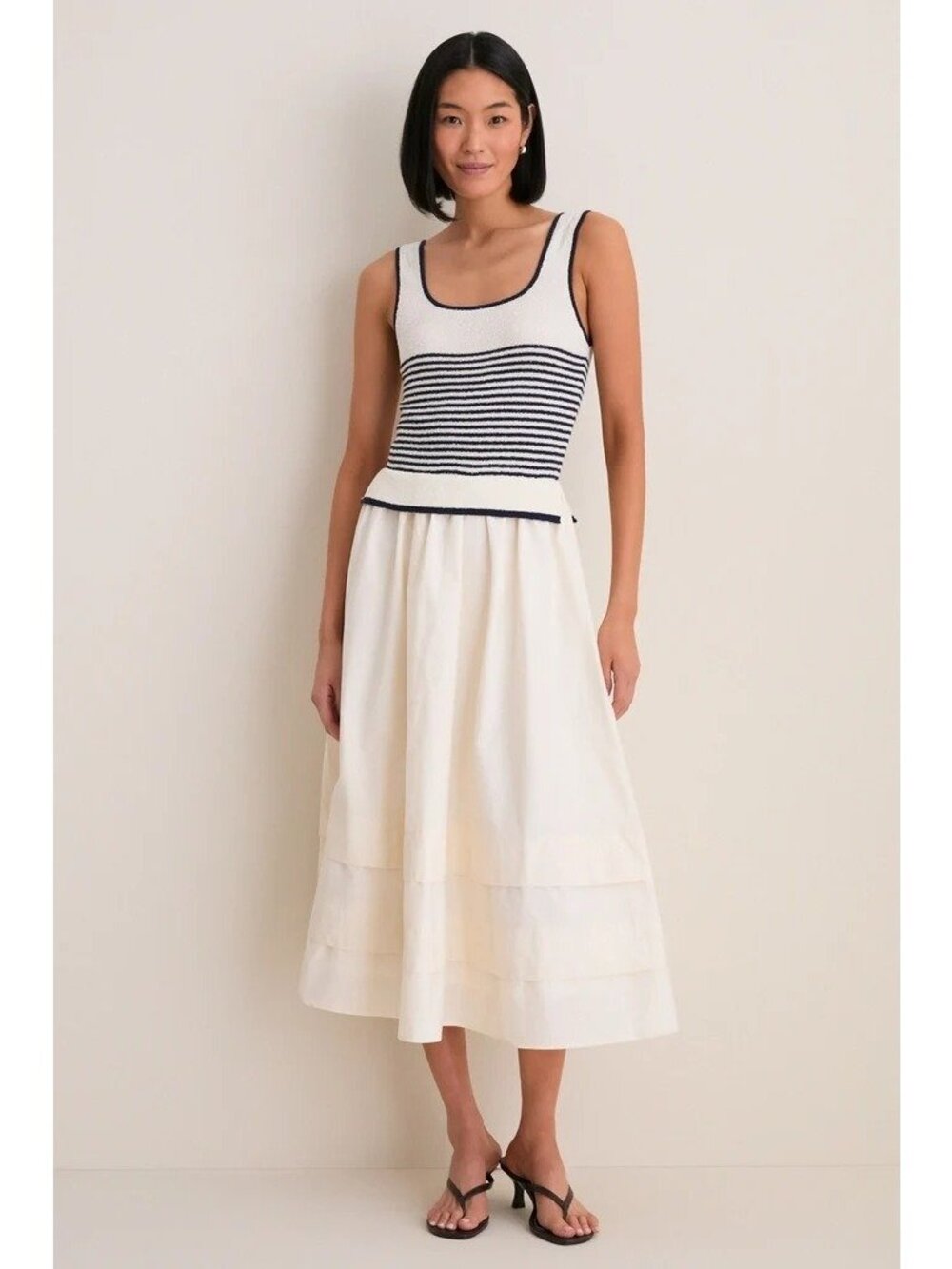 MOON RIVER Striped Knit Bodice Maxi Dress Cream Size Medium NWT
